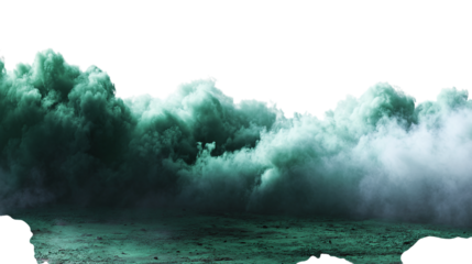 Creepy green fog smoke rolling low across the ground, cinematic atmosphere isolated on transparent background 