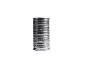 A cylindrical metallic object, composed of numerous thin, horizontally stacked, perforated plates