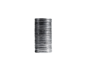 A cylindrical metallic object, composed of numerous thin, horizontally stacked, perforated plates