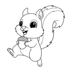 Cute Adorable Cartoon Squirrel line art outline drawing for kids coloring book