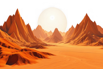 3d alien planet landscape with large sun isolated on transparent background