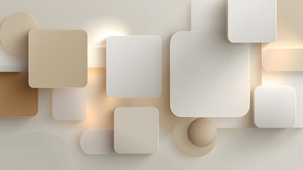 Clean minimal geometric background with soft shadows and neutral tones, offering ample negative space for text overlay and modern professional design use