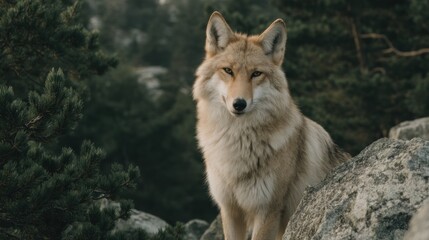 Fototapeta premium A stunning portrait of a coyote gazing at the camera in a natural environment