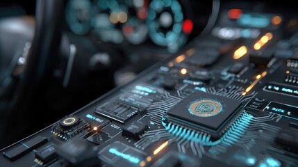 Fototapeta premium Advanced automotive technology featuring an intricate futuristic circuit board design