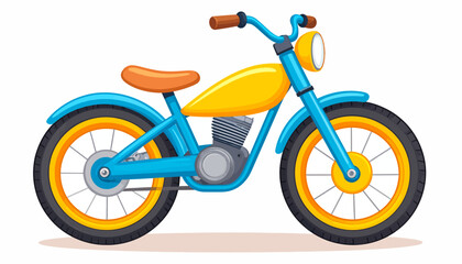 Fototapeta premium Cute Cartoon Motorcycle with Oversized Wheels Bright Yellow and Blue Vector Illustration