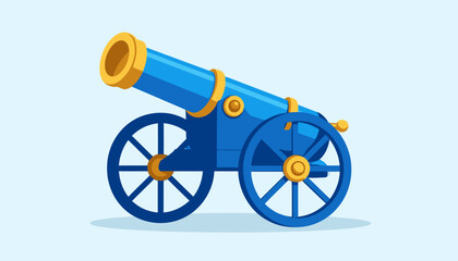 Cartoon cannon illustration A blue cannon with gold accents, ready for action and firing