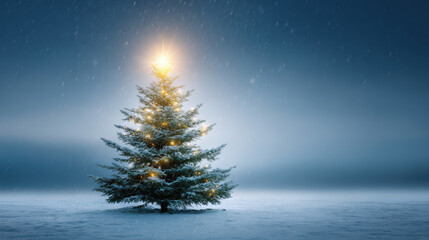 beautifully adorned christmas tree stands proudly against soft gray sky its branches twinkling with delicate lights
