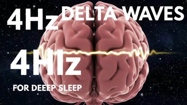 4Hz Delta Waves Brain Animation for Deep Sleep and Meditation. Neuroscience concept of brainwave entrainment in a relaxing space background. 4K loop.