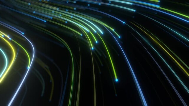 loop 3D lines stripes color neon seamless light rays path glowing. 3D animation for titles or logo colorful tail.