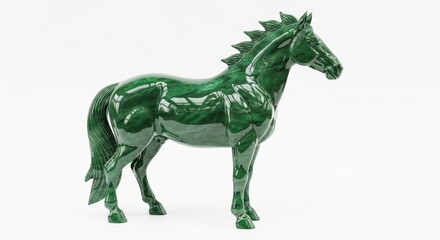 Obraz premium A detailed sculpture of a majestic green horse standing proudly on a white background.