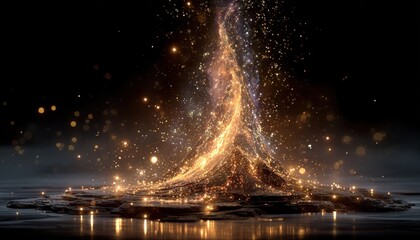 Generative design: surreal glowing flame surrounded by stars in dark background, eternal flame concept