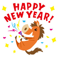 手描きのゆるい午年キャラクター(年賀、干支、Happy New Year)