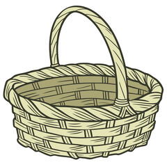 Fototapeta premium Empty woven basket with a handle isolated on a white background rustic design