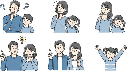 3d family expressing various emotions and ideas