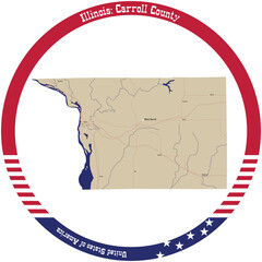 Map of Carroll County in Illinois, USA arranged in a circle.