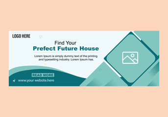 House Ad Banner Design: A clean and modern banner design, crafted for advertising house, with an elegant touch of teal and a focus on clear messaging and visuals. 