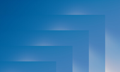 Abstract geometric composition of layered blue rectangles and light streaks against a bright sky background suggesting upward movement and modern design