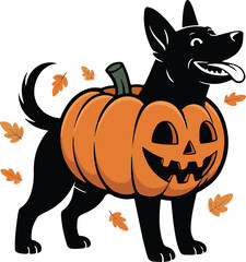 Halloween dog in pumpkin costume silhouette design