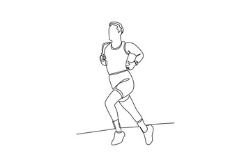 Continues line of a runner exercising with arm bent, Single line drawing vector graphic design illustration