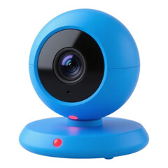 Blue Spherical Camera Lens with Glossy Finish, On Transparent Background, 3D Realism Asset