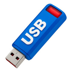 Blue USB Drive with Glossy Finish, Transparent Background, 3D Realism Asset