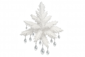 White christmas tree design decorating with feathers and crystal ornaments, festive winter holiday concept