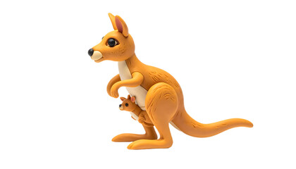 Obraz premium Kangaroo plasticine clay icon isolated on white background mid hop with joey