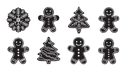 Festive gingerbread cookies and wreath assortment for holiday baking and decorating silhouette