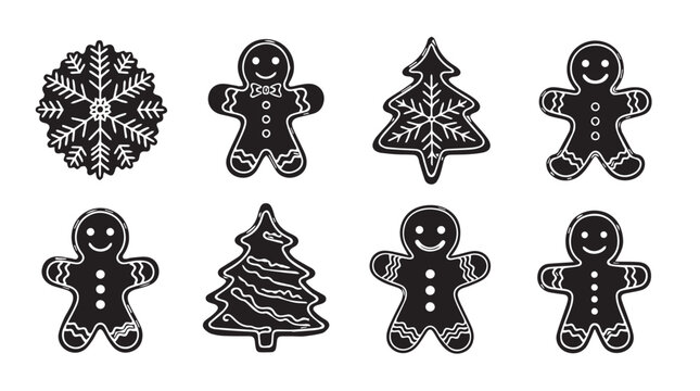 Festive gingerbread cookies and wreath assortment for holiday baking and decorating silhouette