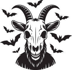 Halloween goat with skull mask silhouette spooky vector