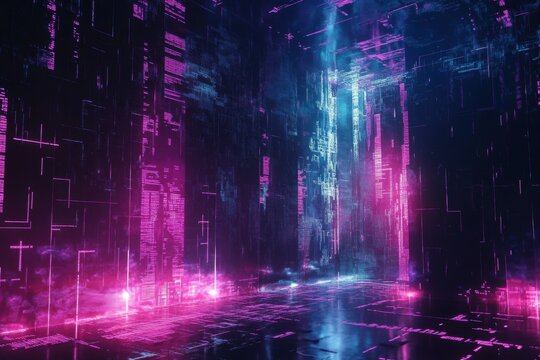 Digital neon vertical glowing installation