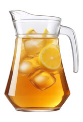 Clear Glass Pitcher with Lemon Iced Tea, Transparent Background, 3D Realism Design Element