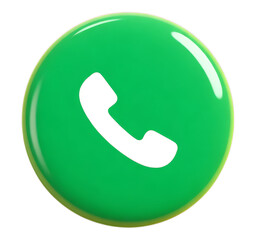 Glossy Green Telephone Icon on Transparent Background, 3D Realism Graphic for Web Design