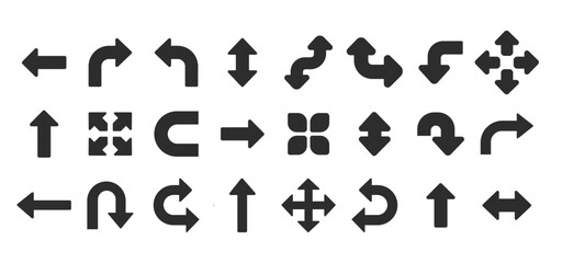 Diverse collection of directional arrow icons for navigation guidance and interface design.