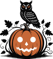 Halloween owl on pumpkin silhouette spooky design