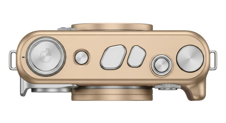 Isolated vintage-inspired digital camera in gold color, a retro accessory for photography enthusiasts