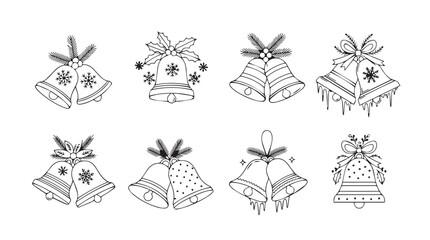 Obraz premium Collection of hand-drawn festive christmas bells with ribbons and holly accents for holiday decor silhouette