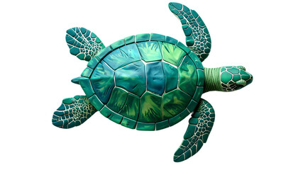 Fototapeta premium Sea turtle plasticine clay icon isolated on white background top view mosaic scutes