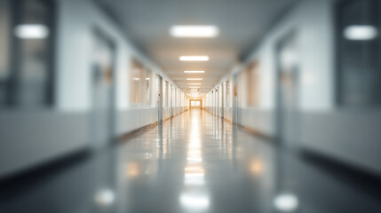 Blur corridor hospital hallway light reflection clean empty modern interior blur image background corridor hospital bright ceiling light polished floor long hallway medical facility sterile white