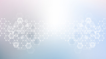 Modern science background with lines, dots and hexagons. Wave flow abstract background. Molecular structure for medical, technology, chemistry, science, illustration