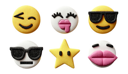 Playful Emoji Designs with Unique Shapes and Vibrant Colors on Transparent Background