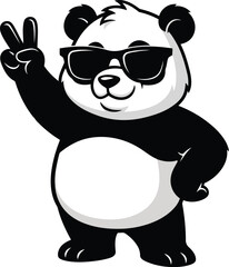 Cute cartoon panda wearing sunglasses and showing a peace sign
