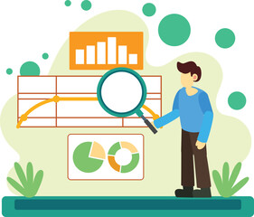 Business data research analysis illustration