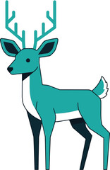 A stylized teal deer with antlers standing isolated on a