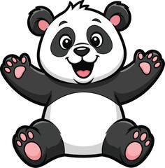 Cute cartoon panda bear sitting with arms raised