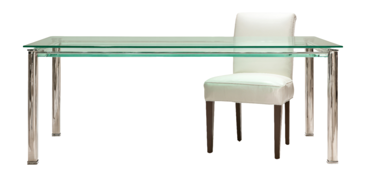 Elegant Glass Table and White Chair with Contemporary Design on Transparent Background