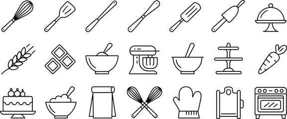 Fototapeta premium Baking And Cooking Utensils Icons Vector Set Keywords: baking, cooking, kitchen, utensils, tools