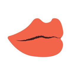 Side view cartoon illustration showing a close up of female red human lips isolated on white background. Clip art for beauty, fashion, cosmetic and sensual design concepts