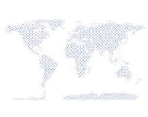 Cartoon illustration showing a dotted flat style world map isolated on white background. Infografic for geography, travel, global communication and education © Kakigori Studio