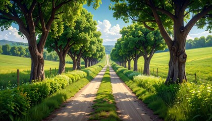 Serene Country Lane Under Sunny Skies
